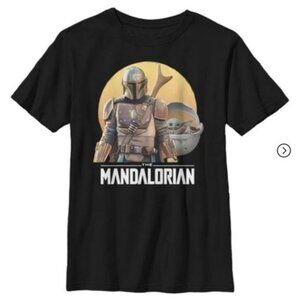 Star Wars The Mandalorian Black Graphic T-Shirt Featuring Din Djarin & Grogu By
